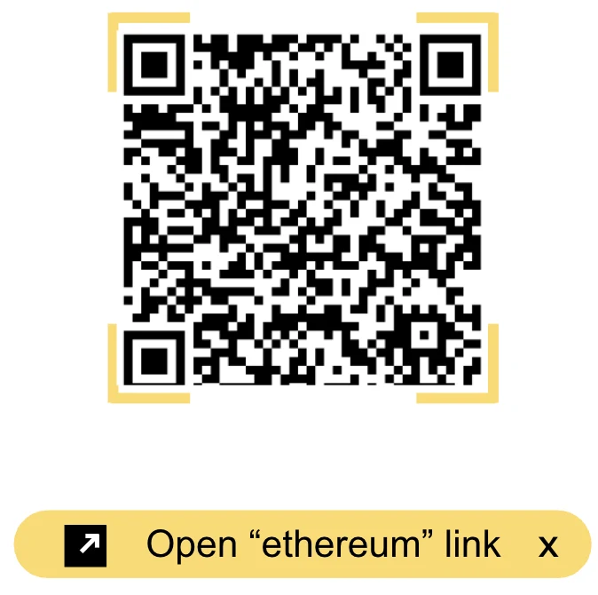 iPhone camera detecting the QR — it only offers to open an “ethereum” link