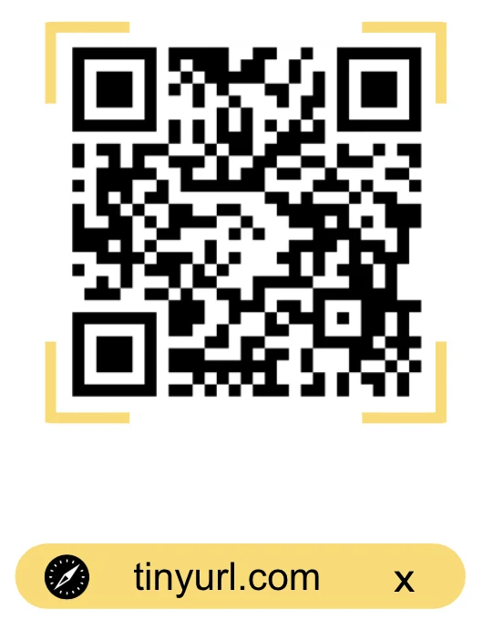 iPhone camera detecting the QR — it only offers to open tinyurl.com in Safari